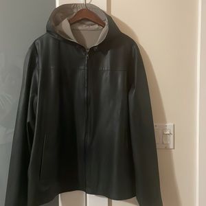 Reversible leather jacket - XXL - black and beige